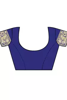Dark Blue Woven Cotton Saree With Blouse