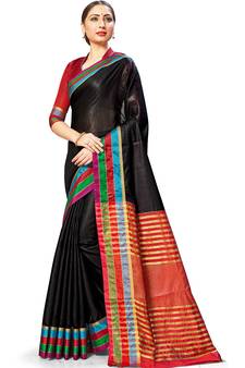 Black Woven Cotton Silk
 Saree With Blouse