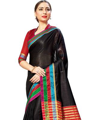 Black Woven Cotton Silk
 Saree With Blouse 2