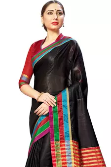 Black Woven Cotton Silk
 Saree With Blouse