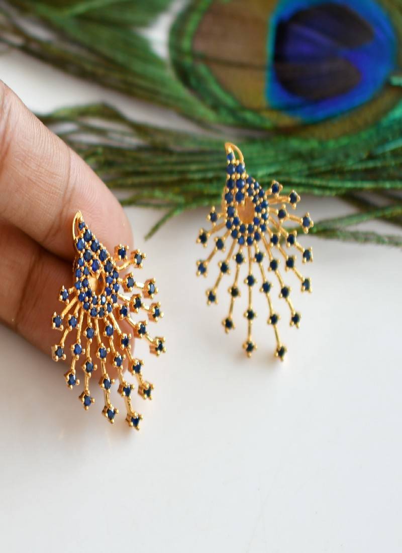 Beautiful Gold Tone Royal Blue Peacock Necklace Set-dj07535