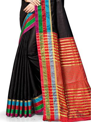 Black Woven Cotton Silk
 Saree With Blouse 3