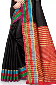 Black Woven Cotton Silk
 Saree With Blouse