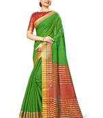 Green Woven Cotton Silk
 Saree With Blouse