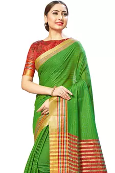 Green Woven Cotton Silk
 Saree With Blouse