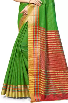 Green Woven Cotton Silk
 Saree With Blouse