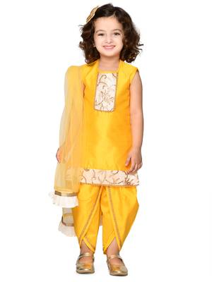 Yellow Kurta & Dhoti With Embroidery With Dupatta 1