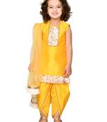 Yellow Kurta & Dhoti With Embroidery With Dupatta