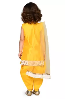 Yellow Kurta & Dhoti With Embroidery With Dupatta