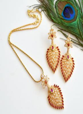 Beautiful Antique Gold Tone Ruby Necklace Set-dj07606 1
