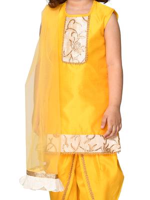 Yellow Kurta & Dhoti With Embroidery With Dupatta 3