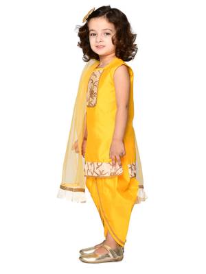 Yellow Kurta & Dhoti With Embroidery With Dupatta 4