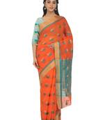 Orange Woven Cotton Silk
 Saree With Blouse
