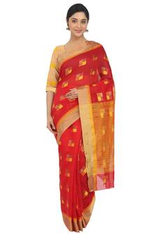 Red Woven Cotton Silk
 Saree With Blouse