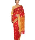 Red Woven Cotton Silk
 Saree With Blouse
