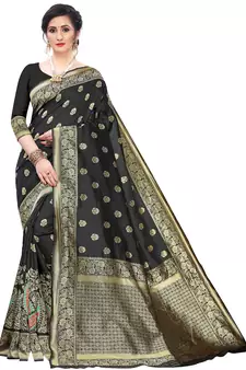 Black Woven Cotton Silk Saree With Blouse