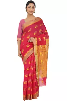 Pink Woven Cotton Silk
 Saree With Blouse