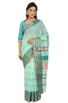 Blue Woven Cotton Silk
 Saree With Blouse