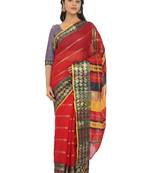 Red Woven Cotton
 Saree With Blouse