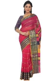 Pink Woven Cotton
 Saree With Blouse
