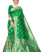 Green Woven Cotton Silk Saree With Blouse