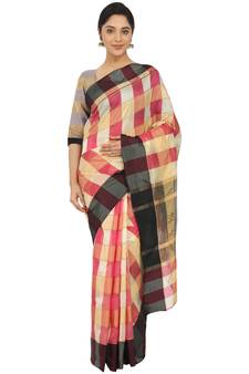 Pink Woven Cotton Silk
 Saree With Blouse