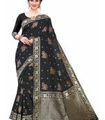 Black Woven Cotton Silk Saree With Blouse