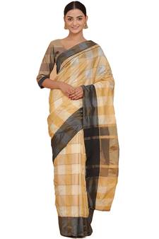 Peach Woven Cotton Silk
 Saree With Blouse