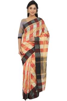 Brown Woven Cotton Silk
 Saree With Blouse