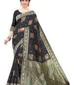 Black Woven Cotton Silk Saree With Blouse