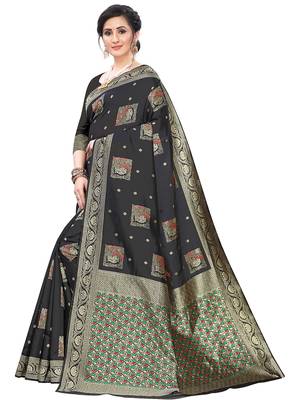 Black Woven Cotton Silk Saree With Blouse 2