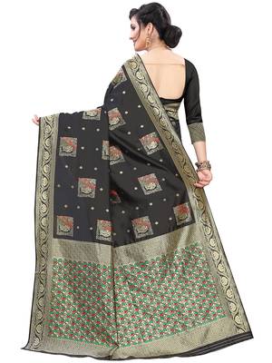 Black Woven Cotton Silk Saree With Blouse 4