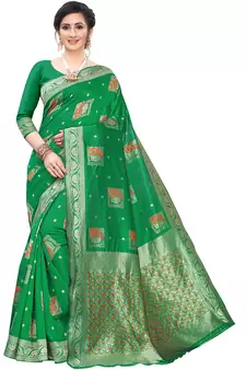 Green Woven Cotton Silk Saree With Blouse