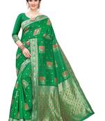 Green Woven Cotton Silk Saree With Blouse