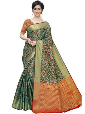 Green Woven Cotton Silk Saree With Blouse 1