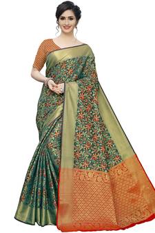 Green Woven Cotton Silk Saree With Blouse