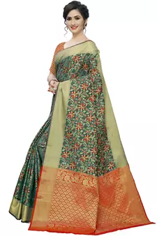 Green Woven Cotton Silk Saree With Blouse