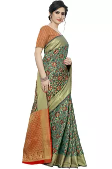 Green Woven Cotton Silk Saree With Blouse