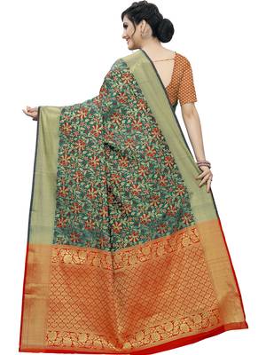 Green Woven Cotton Silk Saree With Blouse 4