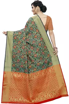 Green Woven Cotton Silk Saree With Blouse