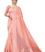 Peach woven cotton silk saree with blouse