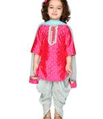 Fuchsia Kurta with Lace Work & Foil Printed Dhoti With Dupatta