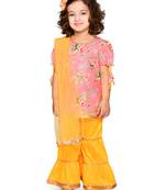 Girls Cotton Floral Peach Kurta with Tassels & Lace Detailing with sharara & Dupatta