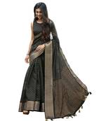 Black printed pure cotton saree with blouse