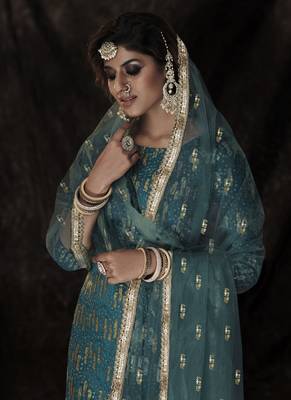 Dark Firozi Color Salwar kameez With Soft Net Dupatta Set 2