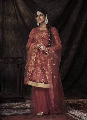 Dark Orange Color Sequins Work Salwar kameez With Dupatta 1