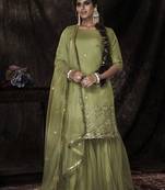 Parrot color Soft Net Sequins Work Salwar kameez With Dupatta Set