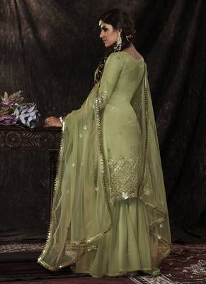 Parrot color Soft Net Sequins Work Salwar kameez With Dupatta Set 2