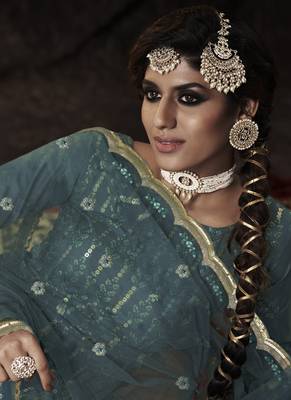 Dark Firozi Soft Net Salwar kameez With Dupatta 2
