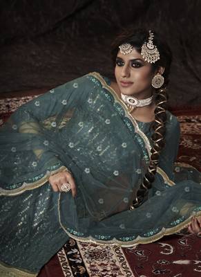 Dark Firozi Soft Net Salwar kameez With Dupatta 3